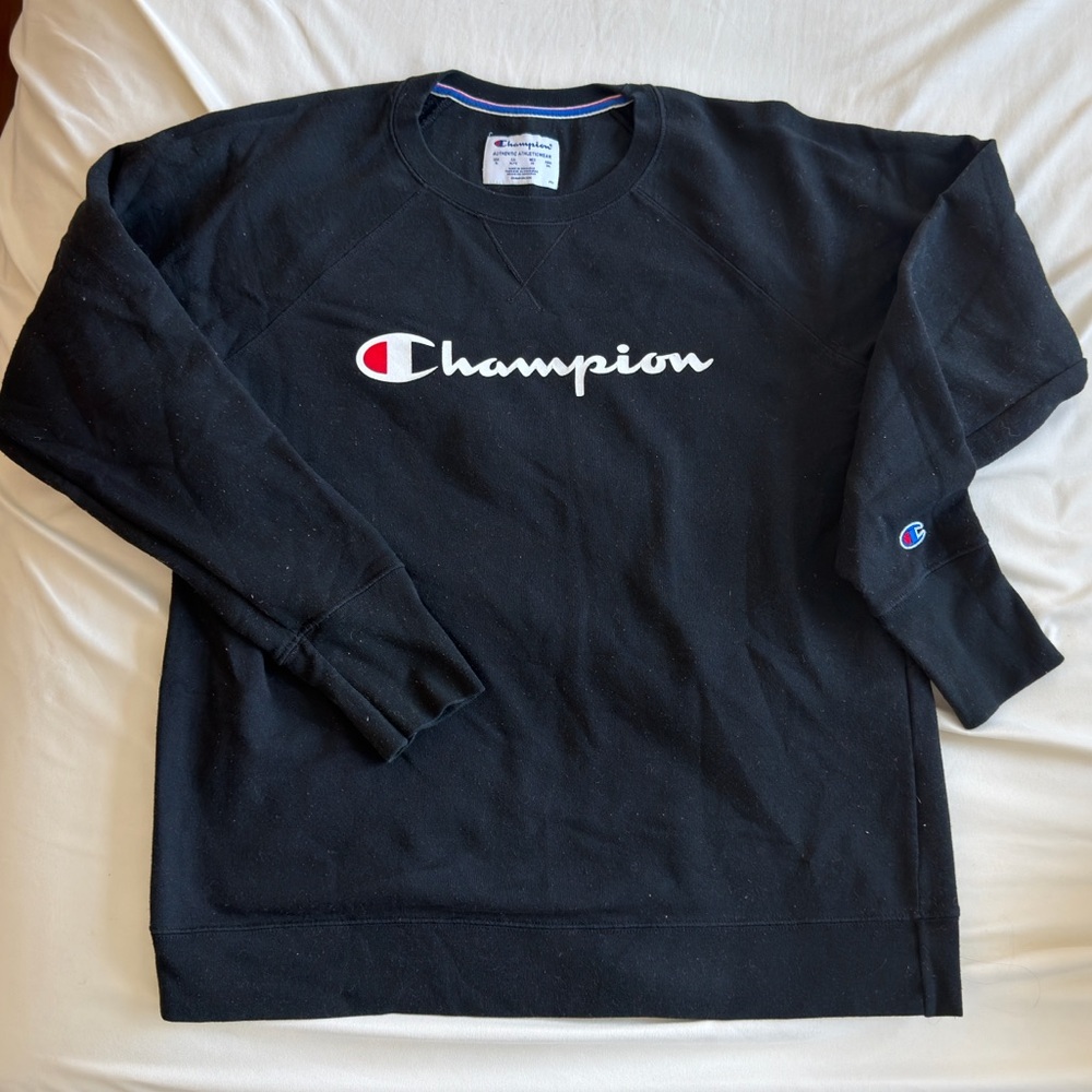 Champion Black Crewneck Sweatshirt with Script Logo